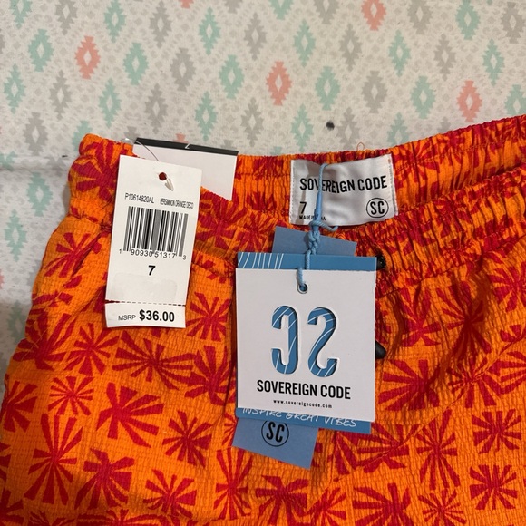 Orange & Red Patterned Swim Trunks - Picture 2 of 5